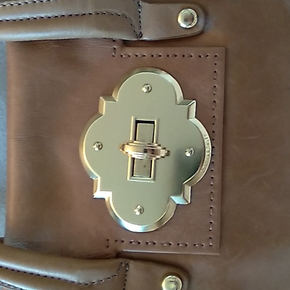 Cynthia Rowley brown genuine leather tote with striking gold hardware. - Picture 2 of 6